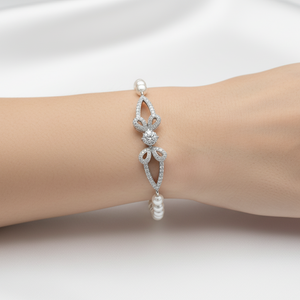 Diamond Ribbon Pearl - 925 Sterling Silver Bracelet for Women