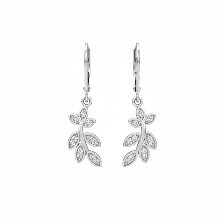 Leaf with Zircon's Silver Earrings for Girls/Women