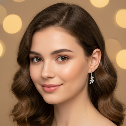 Leaf with Zircon's Silver Earrings for Girls/Women