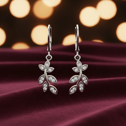 Leaf with Zircon's Silver Earrings for Girls/Women