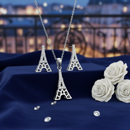 Eiffel Tower Sterling Silver Pendent Set With Chain for Women