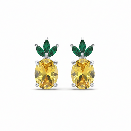 Pineapple Sterling Silver Stud Earrings for Girls & Women - Rivansh