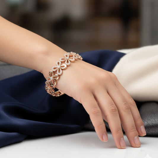 The Dewdrop Flower Sterling Silver Rose Gold Bracelet for Women