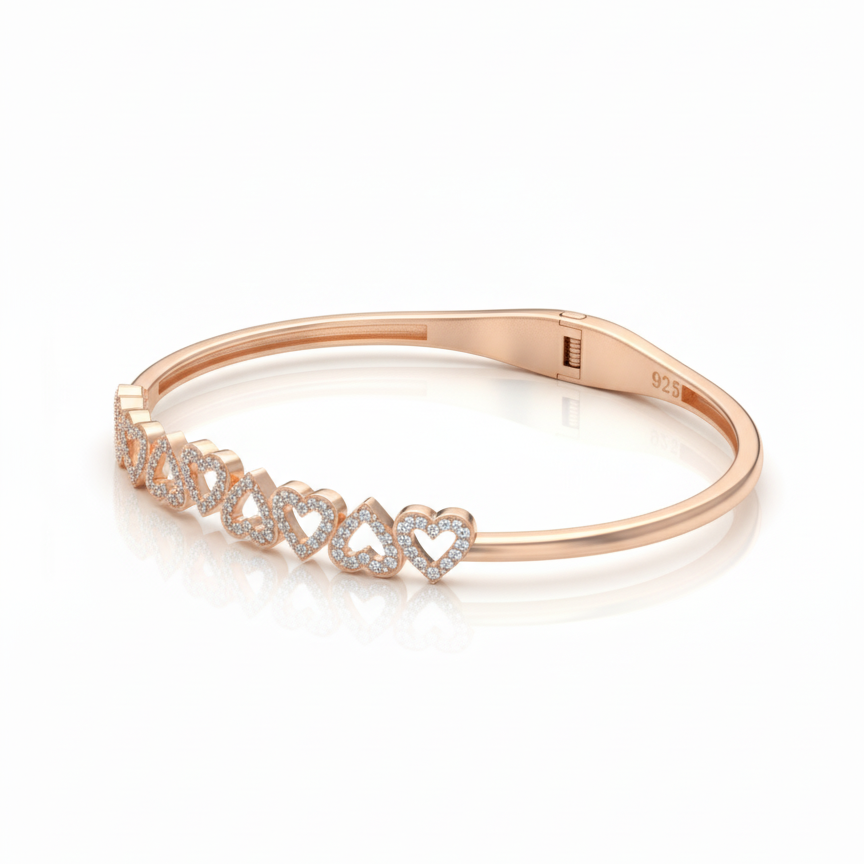Heartbeat Row Sterling Silver Rose Gold Bracelet For Women