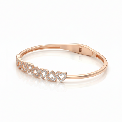 Heartbeat Row Sterling Silver Rose Gold Bracelet For Women