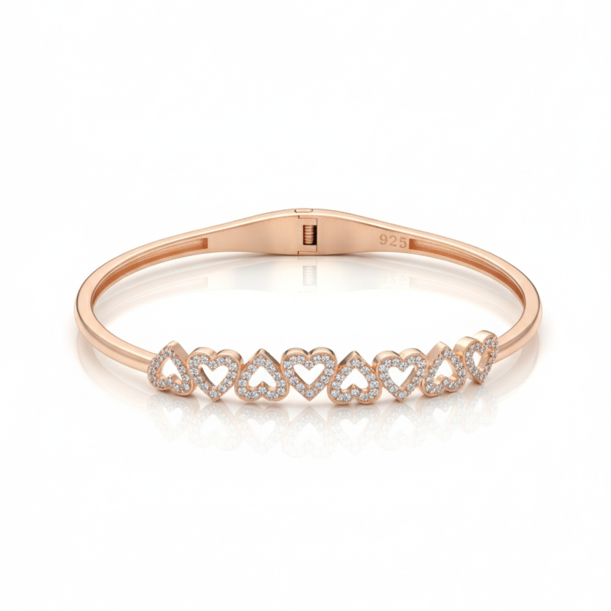 Heartbeat Row Sterling Silver Rose Gold Bracelet For Women
