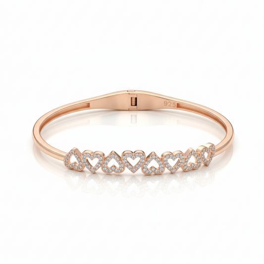 Heartbeat Row Sterling Silver Rose Gold Bracelet For Women