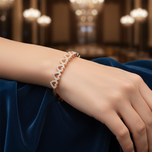 Heartbeat Row Sterling Silver Rose Gold Bracelet For Women