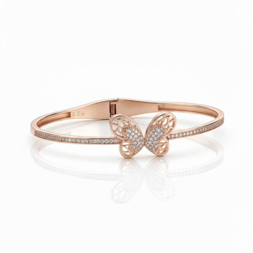 Pavé Butterfly Garden Bangle Sterling Silver Rose Gold Bracelet for Women