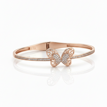 Pavé Butterfly Garden Bangle Sterling Silver Rose Gold Bracelet for Women