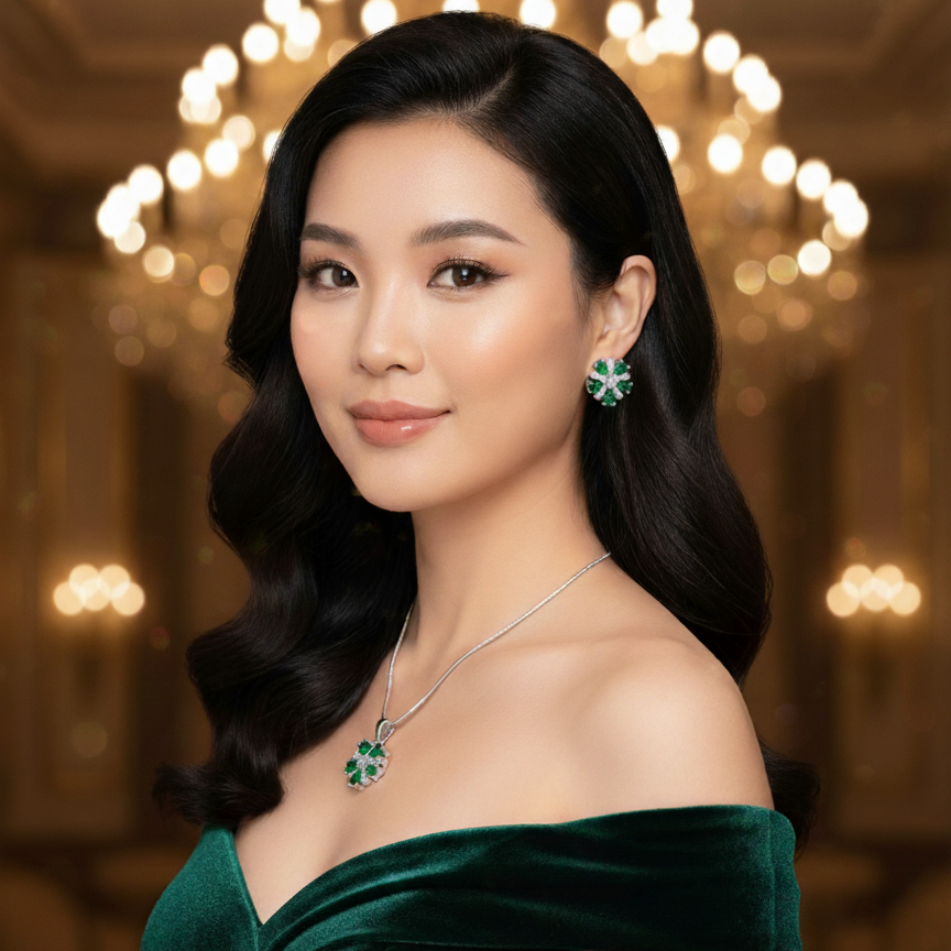 The Emerald Bloom Sterling Silver Pendant Set for women