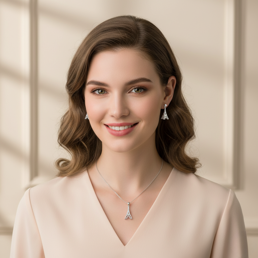 Eiffel Tower Sterling Silver Pendent Set With Chain for Women