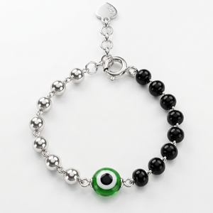 Baby Evil Eye Nazariya with Pure Silver and Black Beads (Pair)