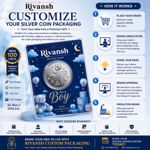 Customizable Silver Coin for Baby Boy, Round Shape, 1 g Coin in Size of 100g