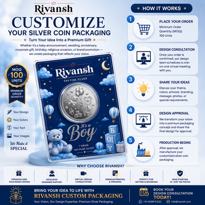 Customizable Silver Coin for Baby Boy, Round Shape, 1 g Coin in Size of 100g