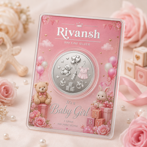Customizable Silver Coin for Baby Girl, Round Shape, 1 g Coin in Size of 100g