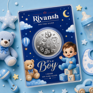 Customizable Silver Coin for Baby Boy, Round Shape, 1 g Coin in Size of 100g