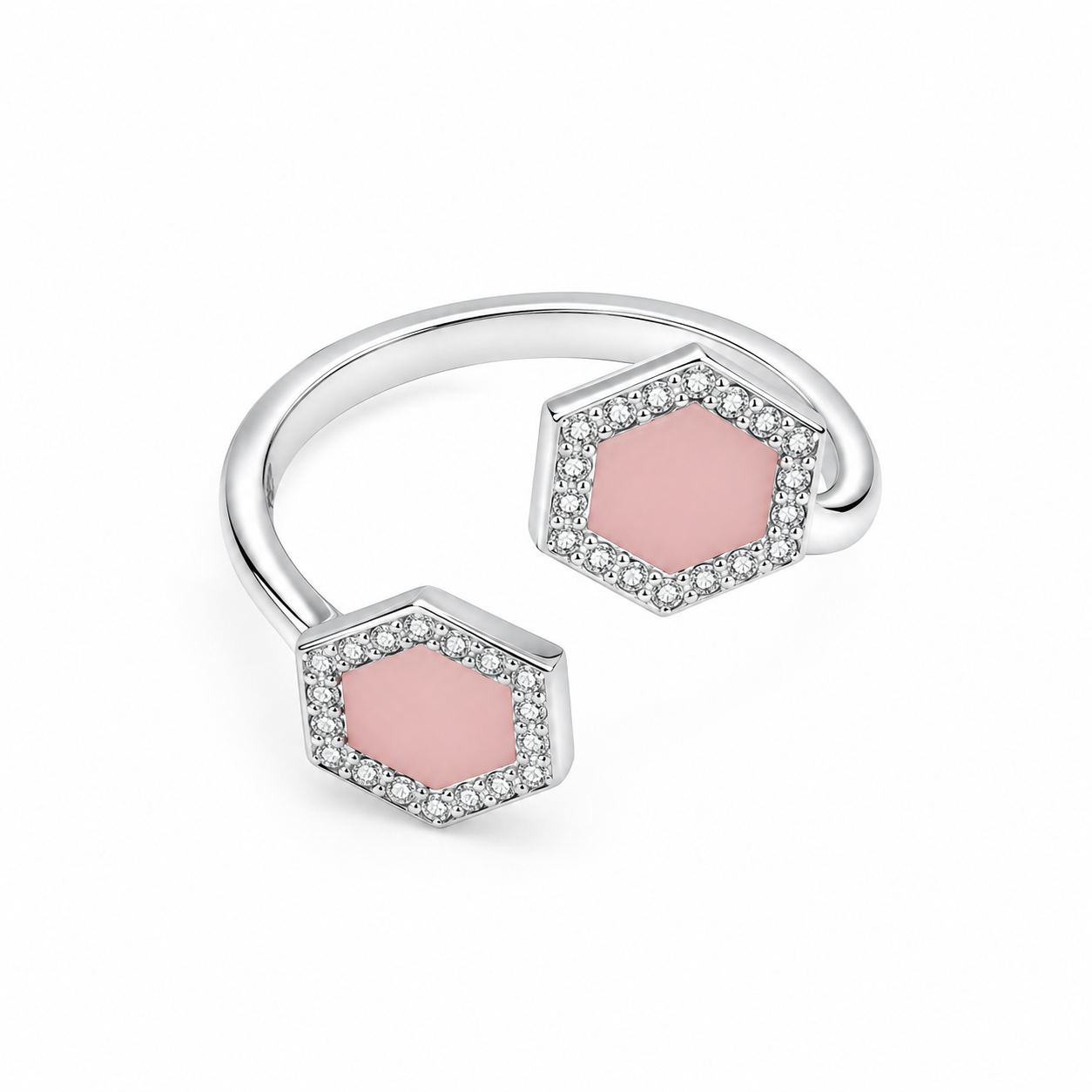 Pink Hexagonal Zircons 925 Sterling Silver Toe Ring for Women