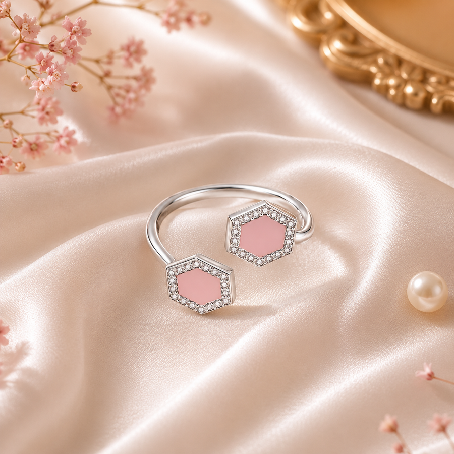 Pink Hexagonal Zircons 925 Sterling Silver Toe Ring for Women