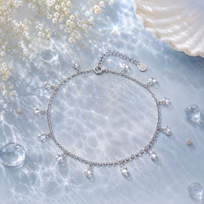 925 Sterling Silver Teardrop Crystal Charm Anklet