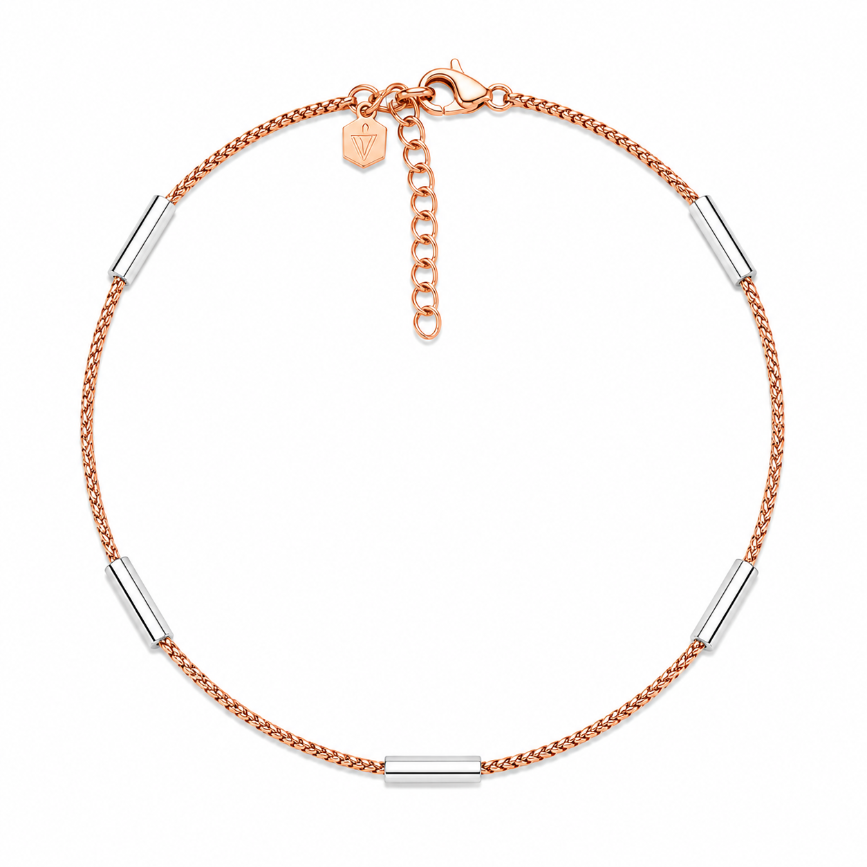 Minimalist Rose Gold Chain Anklet with Silver Tubes