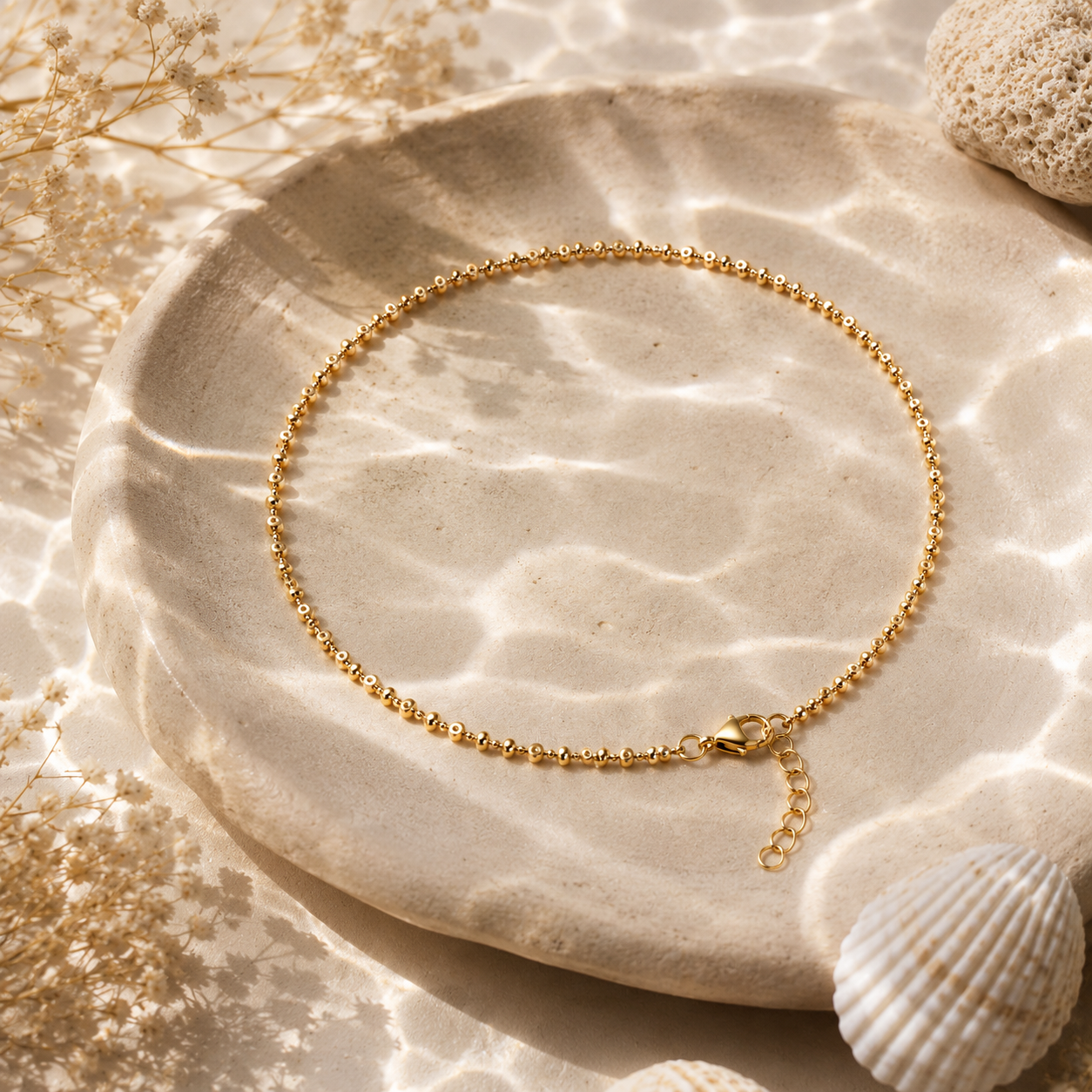Minimalist Gold Bead Chain Anklet