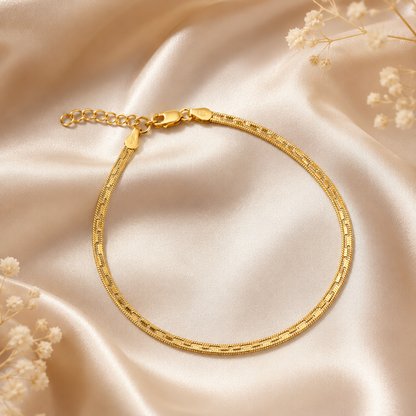 Flat Gold Textured Herringbone Snake Chain Anklet