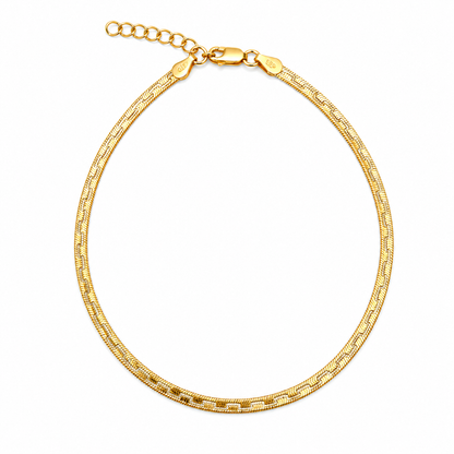Flat Gold Textured Herringbone Snake Chain Anklet