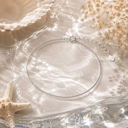 925 Sterling Silver Minimalist Box Chain Anklet