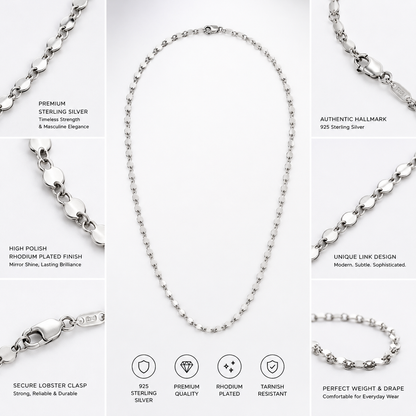 925 Sterling Silver Men's Flat Disc Link Chain Necklace