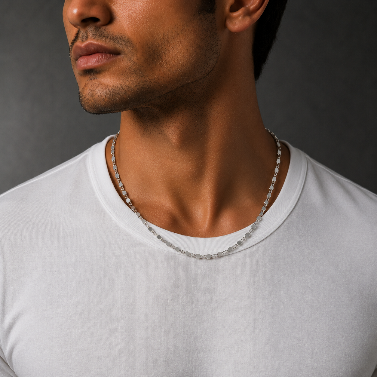925 Sterling Silver Men's Flat Disc Link Chain Necklace