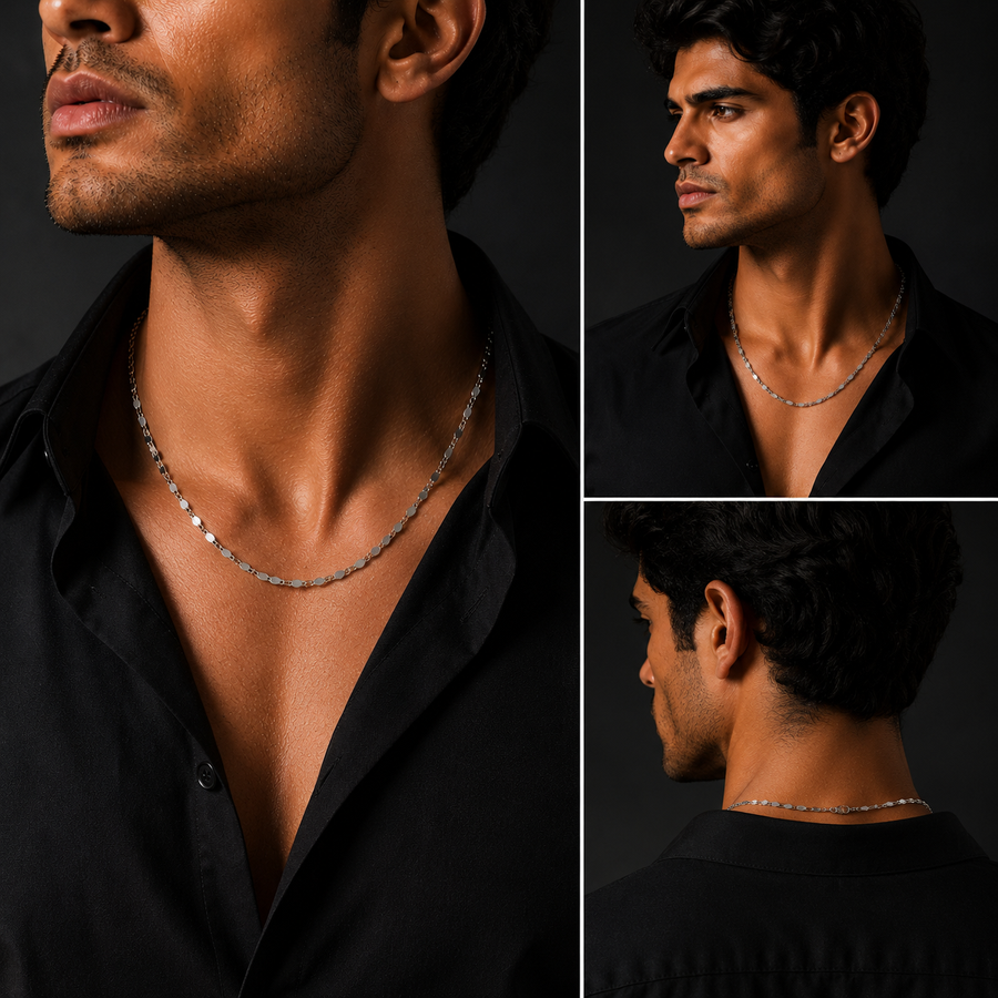 925 Sterling Silver Men's Flat Disc Link Chain Necklace