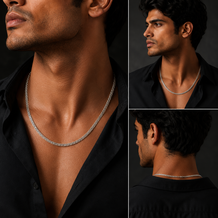 925 Sterling Silver Men's Bismark Link Chain Necklace