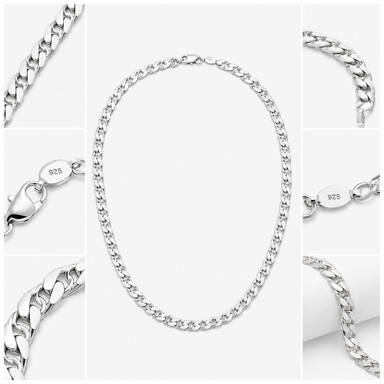 925 Sterling Silver Men's Curb Chain Necklace