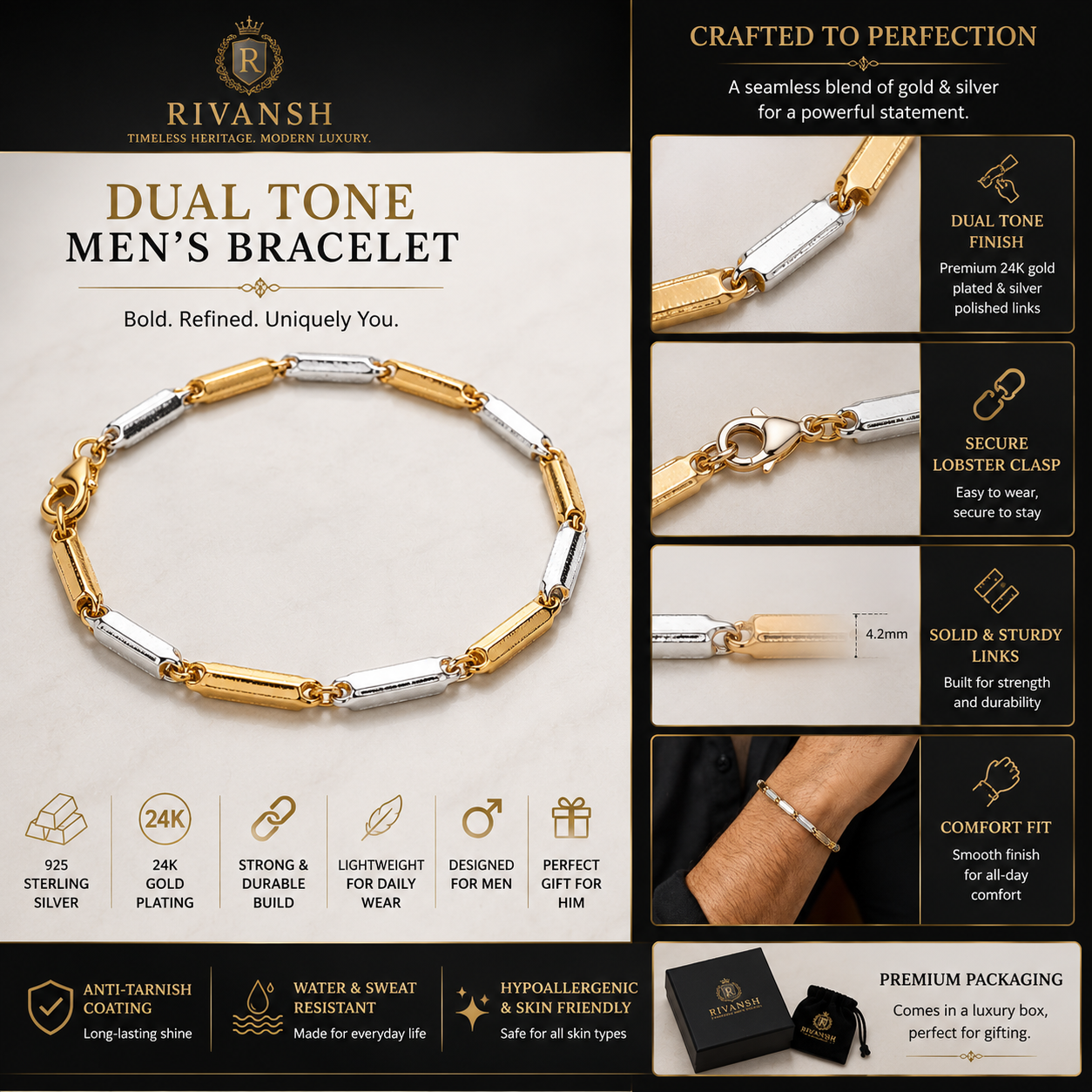 R925 Silver Bracelet for Men