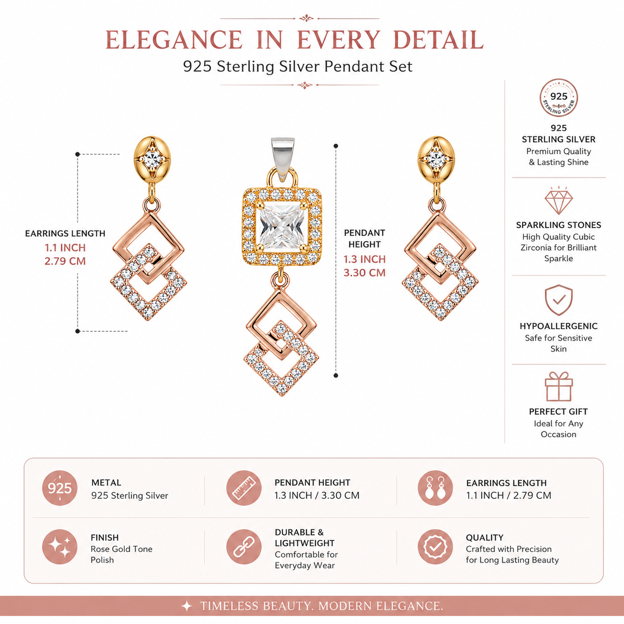 Solitaire Multicolor Pendent Set