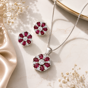 The Emerald Floret Sterling Silver Pendant Set
