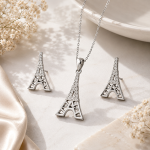 Eiffel Tower Sterling Silver Pendent Set for Women