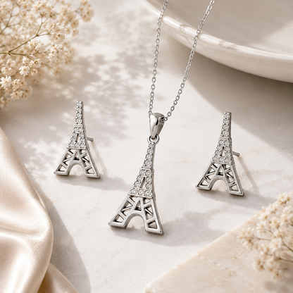 Eiffel Tower Sterling Silver Pendent Set for Women