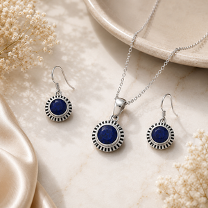 Blue Stone Sunflower Sterling Silver Pendant Set for women
