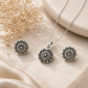Oxidized Sterling Silver Pendent Set For Women (92.5 Sterling Silver)