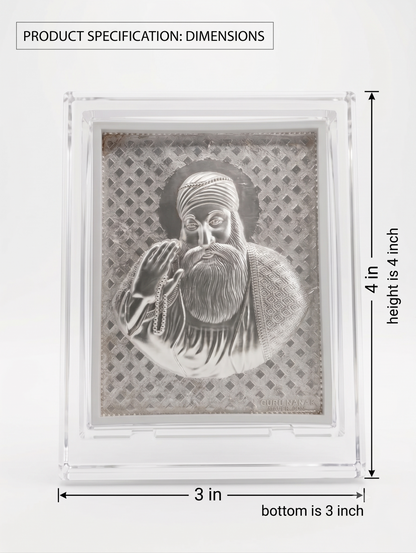 Framed artwork of a bearded figure with measurements on a white background