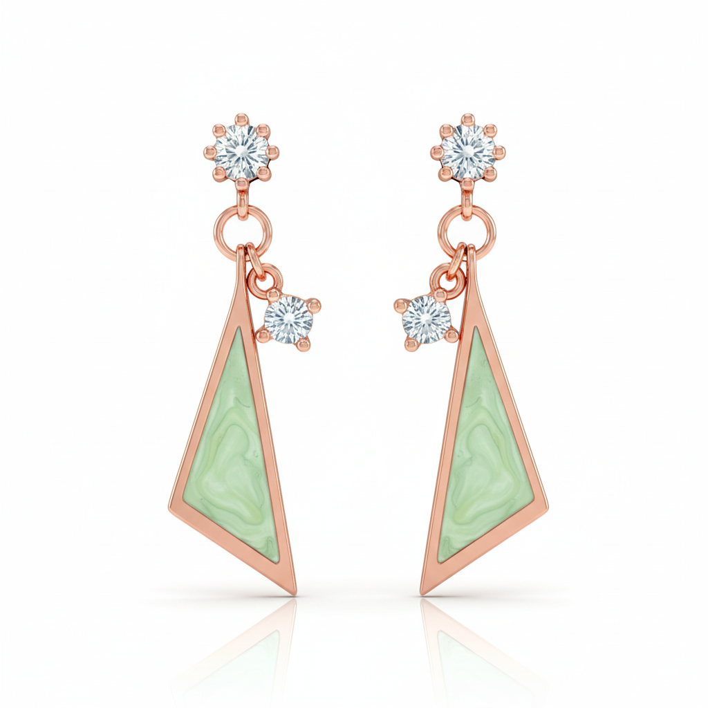 Asymmetrical Rose Gold & Zircon Silver Earrings