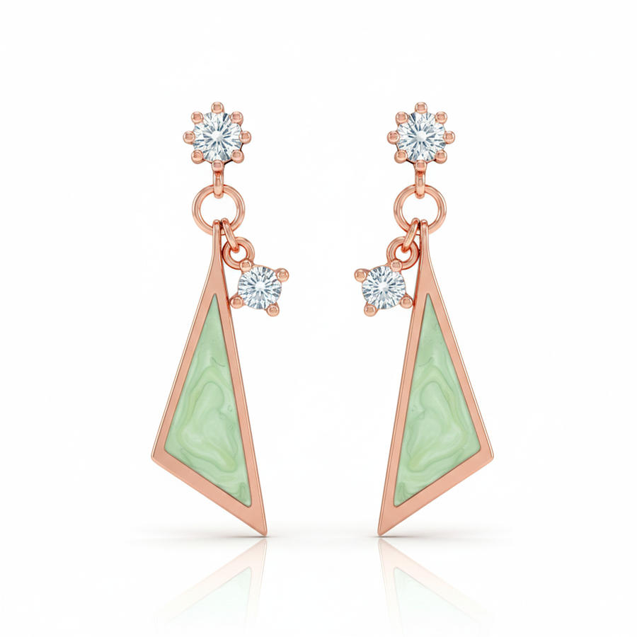 Asymmetrical Rose Gold & Zircon Silver Earrings