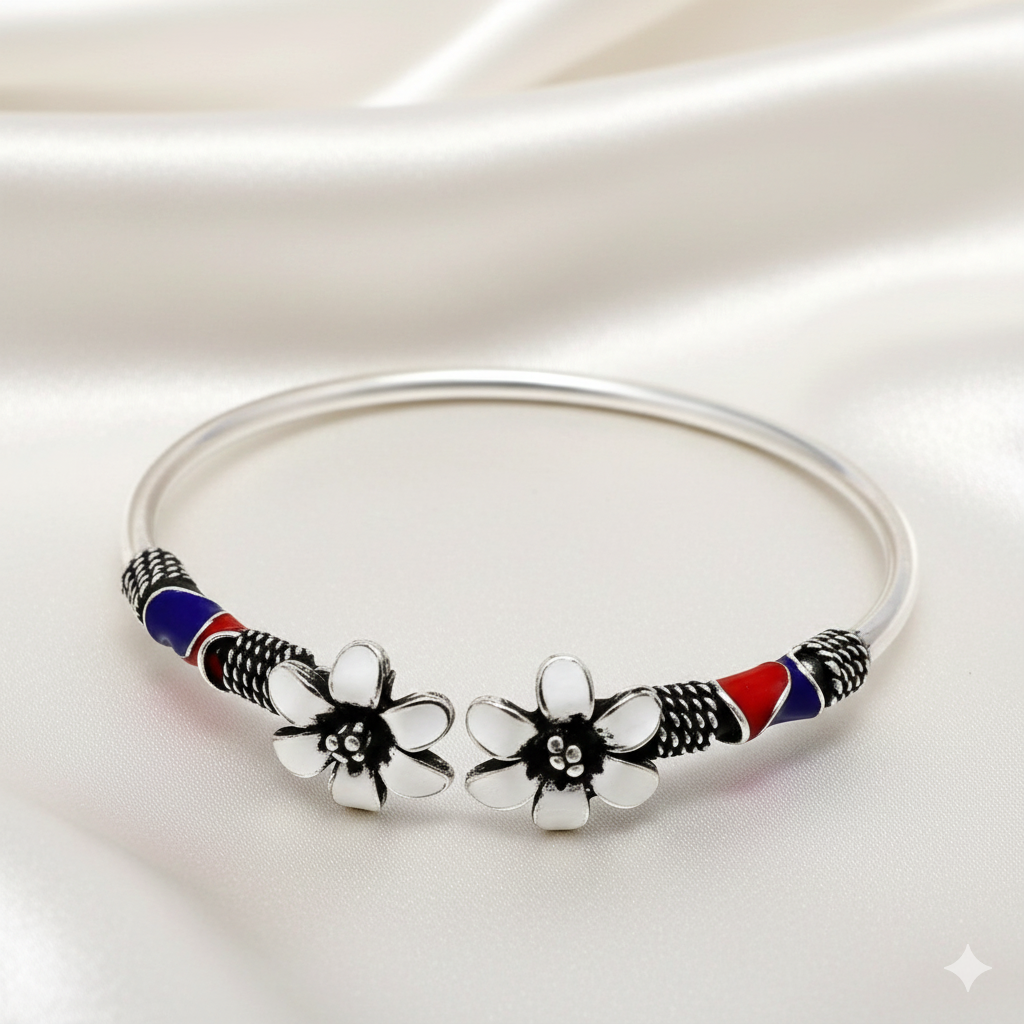 White Flowers Silver Bracelet