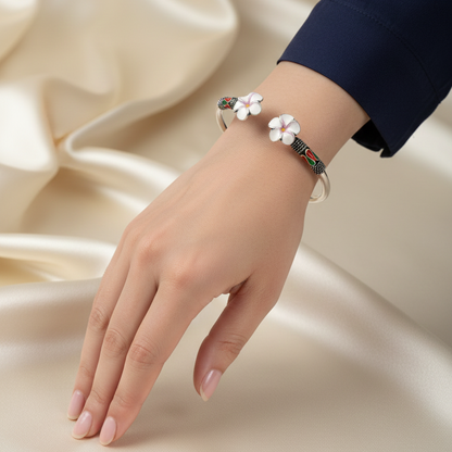 White Flowers Silver Bracelet