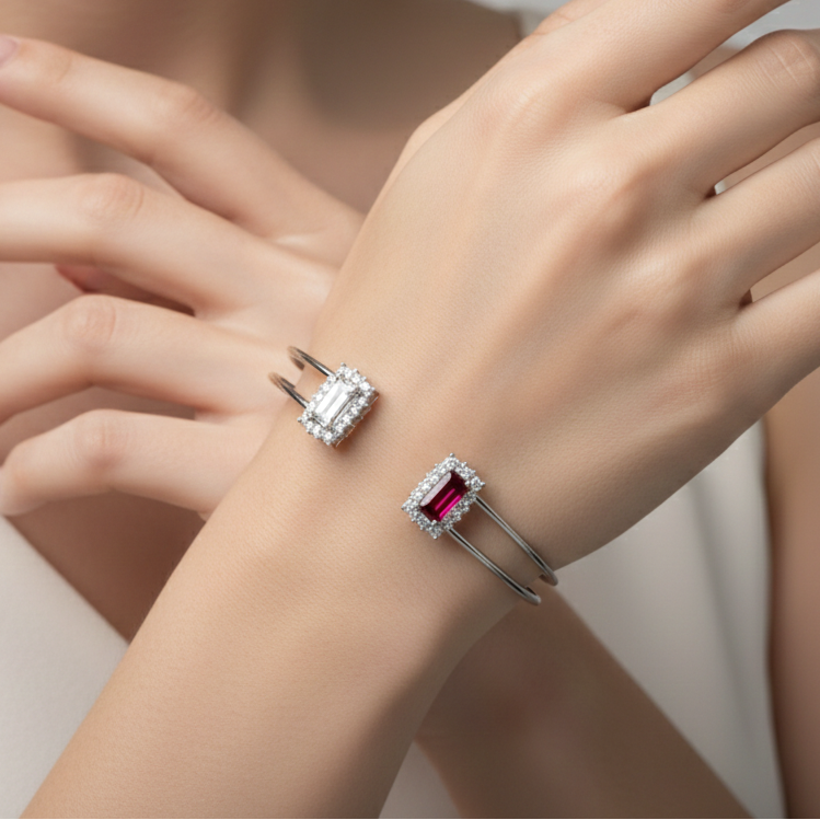 Silver Two Souls FE Cuff Bracelet – 925 Sterling Silver Cuff Bracelet for Women - Rivansh