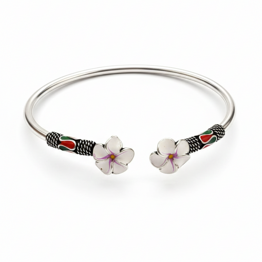 White Flowers Silver Bracelet