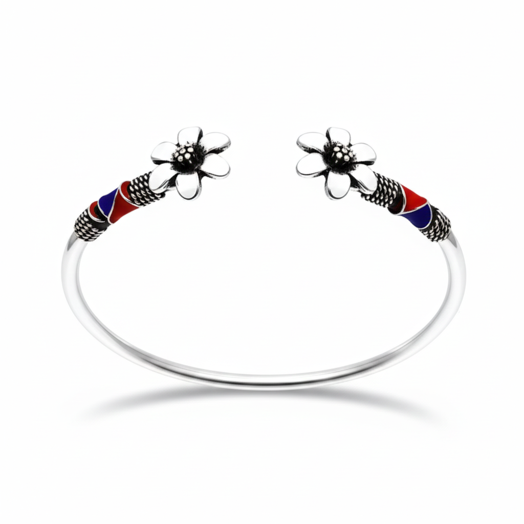 White Flowers Silver Bracelet