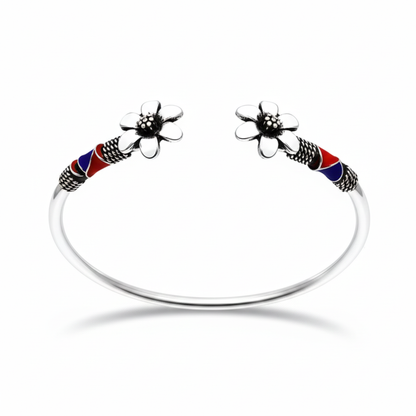 White Flowers Silver Bracelet